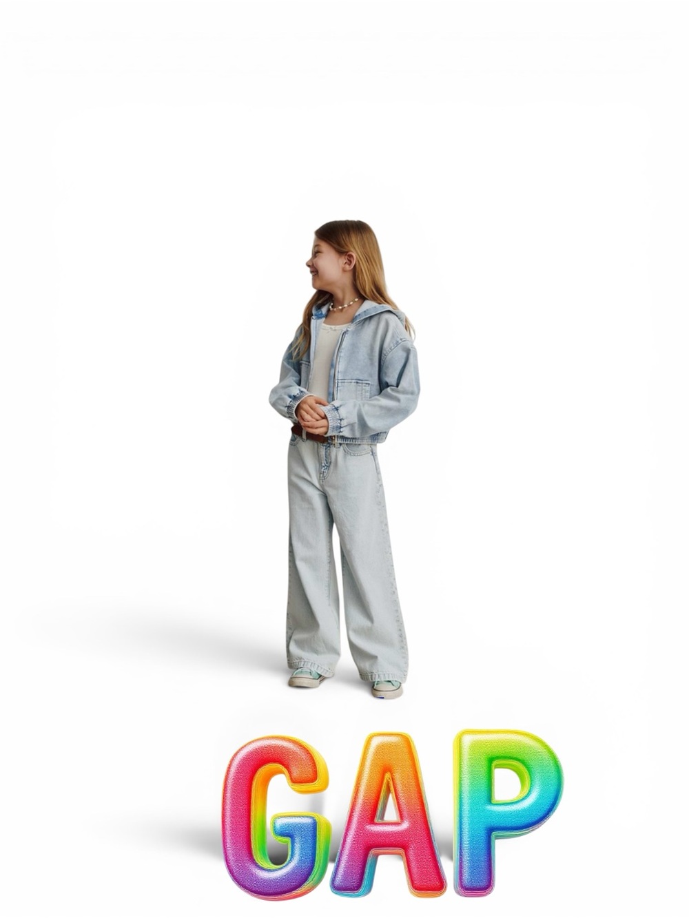 GAP Light Blue Denim Hoodie Jacket with Wide-Leg Jeans 2025A 061226